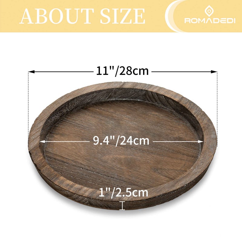 Romadedi Farmhouse Wooden Candle Tray - 11 Inch Round Decorative Trays for Coffee Table Dining Centerpiece Kitchen Counter Candle Holder Wood Trays for Christmas Rustic Home Decor - Image 4