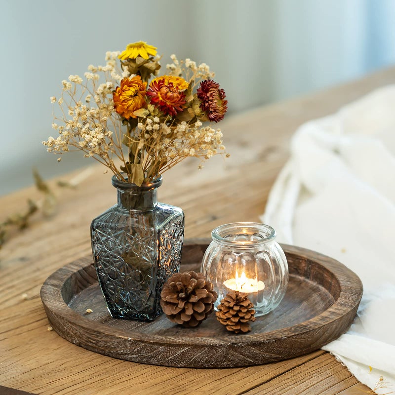 Romadedi Farmhouse Wooden Candle Tray - 11 Inch Round Decorative Trays for Coffee Table Dining Centerpiece Kitchen Counter Candle Holder Wood Trays for Christmas Rustic Home Decor - Image 2