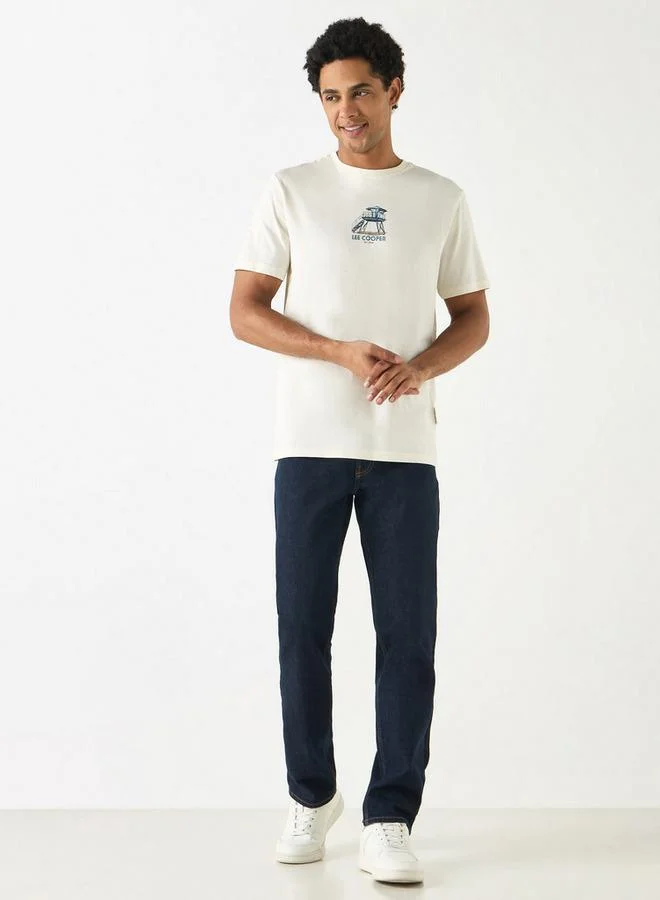 لي كوبر تيشيرت بياقة ضيقة وأكمام قصيرة وطبعات من لي كوبر