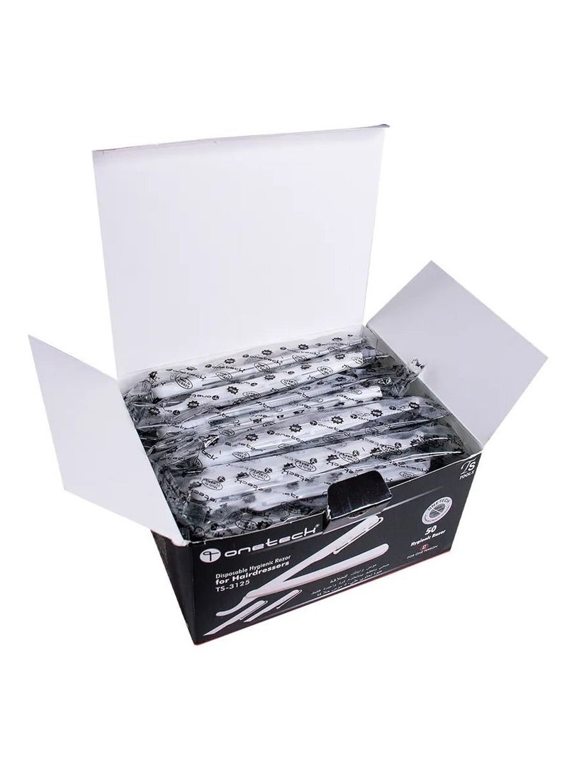 Onetech Disposable Hygienic Folding Straight Razors For Salon & Personal Use Pack of 50 White - Image 2