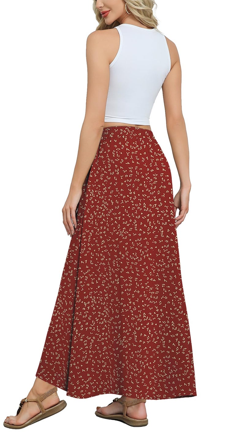 Askyes Womens Skirts 2024 Summer High Waisted A-Line Casual Work Plus Size Swing Long Skirts with Pockets,Orange Red,2XL - Image 1