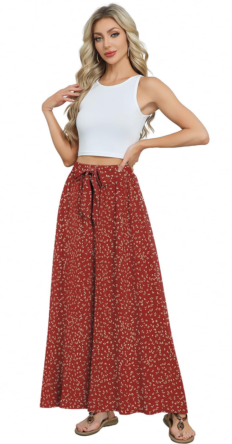 Askyes Womens Skirts 2024 Summer High Waisted A-Line Casual Work Plus Size Swing Long Skirts with Pockets,Orange Red,2XL - Image 4