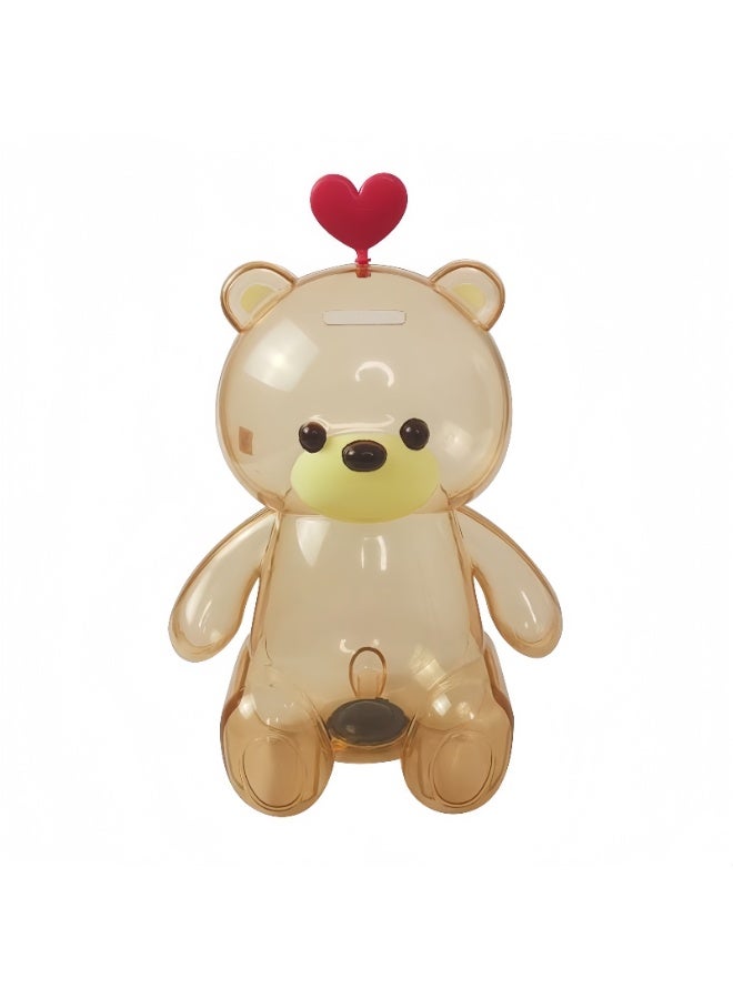 Transparent Piggy Bank, Children's Coin Bank, made of PP plastic material, environmentally friendly, safe, shatterproof and durable, with khaki bear pattern, large capacity, suitable for both boys and girls. - Image 1