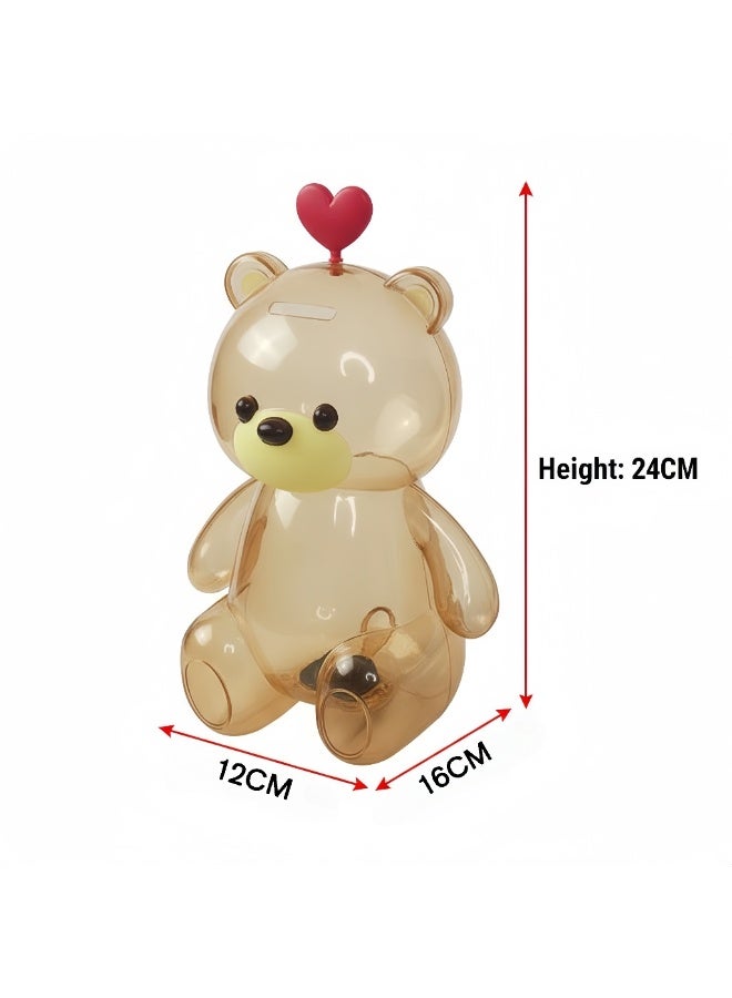 Transparent Piggy Bank, Children's Coin Bank, made of PP plastic material, environmentally friendly, safe, shatterproof and durable, with khaki bear pattern, large capacity, suitable for both boys and girls. - Image 2