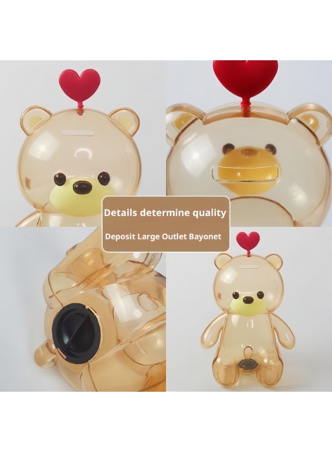 Transparent Piggy Bank, Children's Coin Bank, made of PP plastic material, environmentally friendly, safe, shatterproof and durable, with khaki bear pattern, large capacity, suitable for both boys and girls. - Image 4