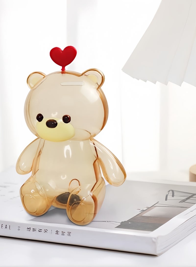 Transparent Piggy Bank, Children's Coin Bank, made of PP plastic material, environmentally friendly, safe, shatterproof and durable, with khaki bear pattern, large capacity, suitable for both boys and girls. - Image 1