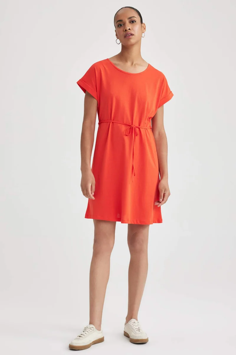 ديفاكتو A-Line Crew Neck Cotton Dress