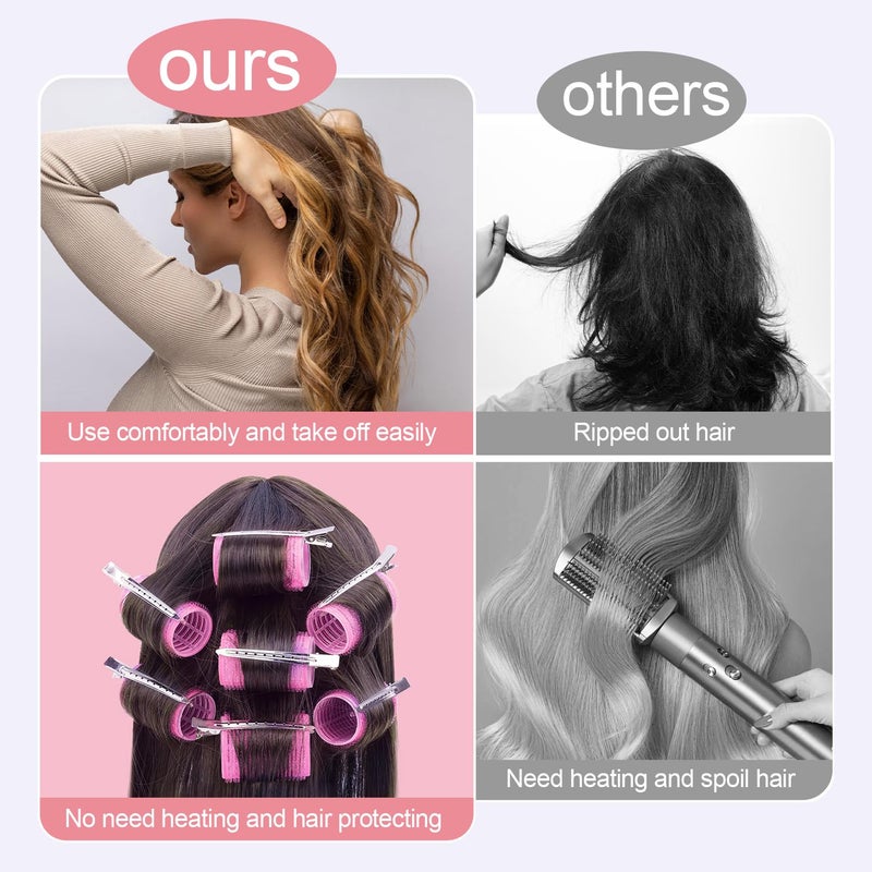 IKOCO Hair Rollers Set, 4 Sizes with 12 Clips and Comb - Self Grip Curlers for Long/Short Hair, Thermal Safe Rollers for Salon-Worthy Styling Pink - Image 5