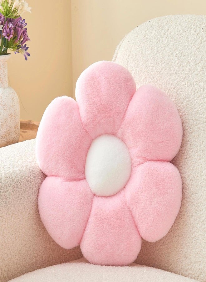 Mepherl Pink Flower Pillow, Soft Flower Shaped Throw Pillows with Faux Rabbit Fur for Home Decorative,Cute Flower Throw Pillow Cushion for Bed Sofa Couch (Small - 15.7 Inch) - Image 1