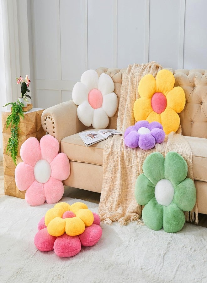 Mepherl Pink Flower Pillow, Soft Flower Shaped Throw Pillows with Faux Rabbit Fur for Home Decorative,Cute Flower Throw Pillow Cushion for Bed Sofa Couch (Small - 15.7 Inch) - Image 2