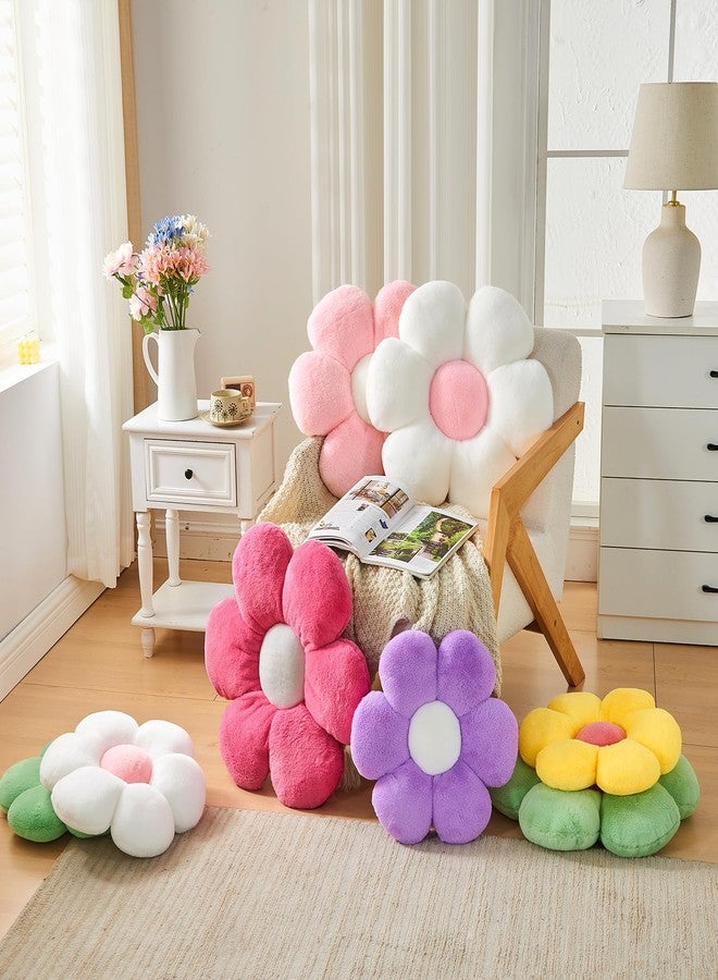 Mepherl Pink Flower Pillow, Soft Flower Shaped Throw Pillows with Faux Rabbit Fur for Home Decorative,Cute Flower Throw Pillow Cushion for Bed Sofa Couch (Small - 15.7 Inch) - Image 4