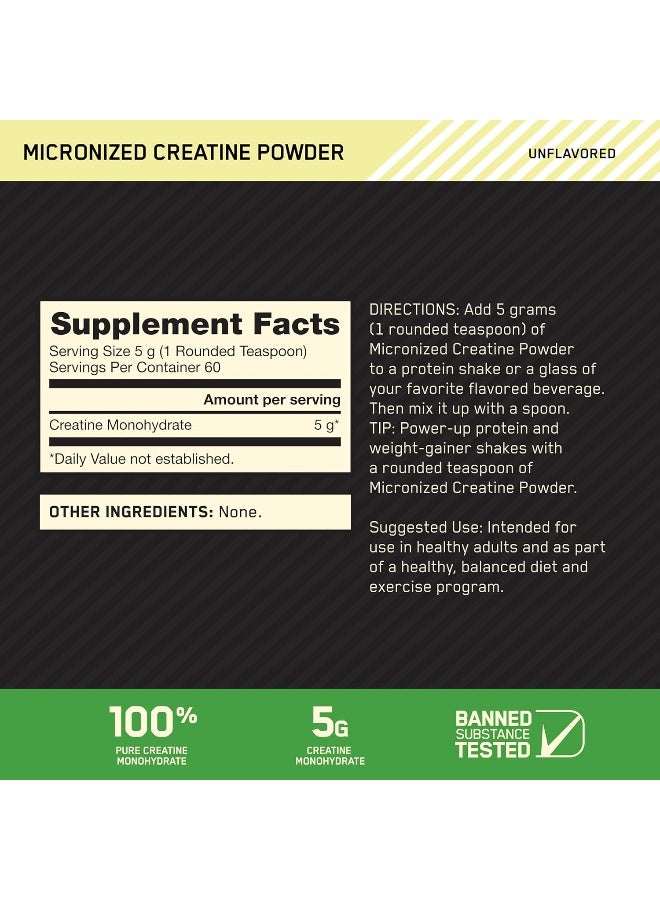 Optimum Nutrition Micronized Creatine Monohydrate Powder for Muscle Building Support - Unflavored, 300 Grams, 60 Servings - Image 2