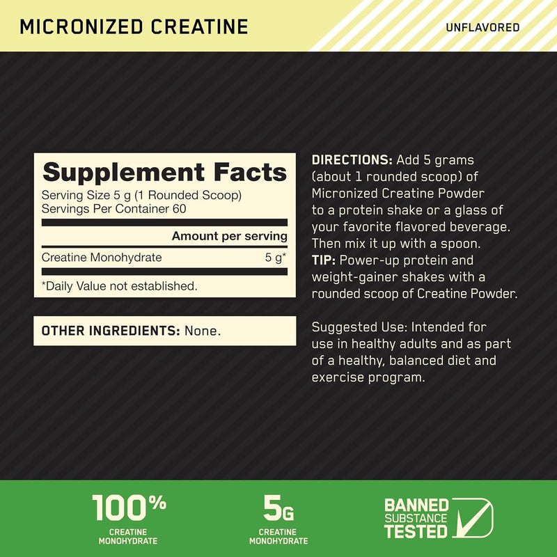 Optimum Nutrition Micronized Creatine Monohydrate Powder for Muscle Building Support - Unflavored, 300 Grams, 60 Servings - Image 2