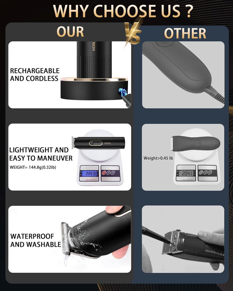 PRITECH Beard Trimmer for Men, Rechargeable Shavers, Electric Razor for Men, Waterproof Groin Hair Trimmer Body Trimmer, Pubic Hair Trimmer with Standing Recharge Dock(Black) - Image 5