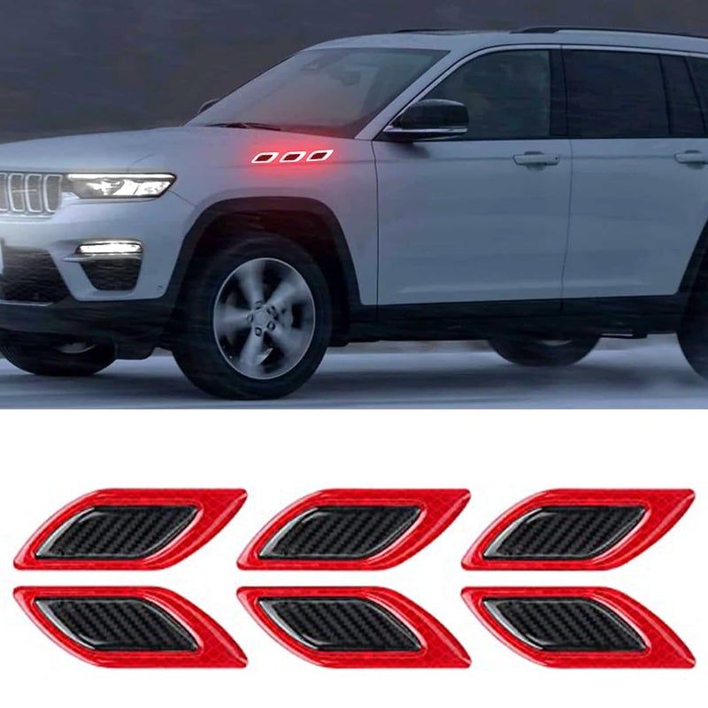 Lcxecnw 6 PCS 3D Strong Reflective Stripe StickerCar Fender Hood Bumper Reflective DecalHighIntensity Night Visibility Reflective Decal Safety Warning Diamond Grade Carbon Fiber for Car SUV Red - Image 3