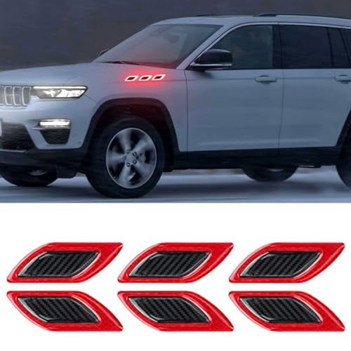 Lcxecnw 6 PCS 3D Strong Reflective Stripe StickerCar Fender Hood Bumper Reflective DecalHighIntensity Night Visibility Reflective Decal Safety Warning Diamond Grade Carbon Fiber for Car SUV Red - Image 1