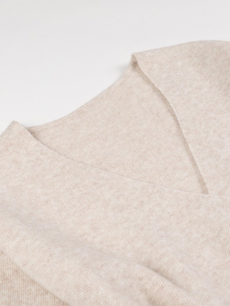 CUFEZN Women's Wrap Sweater Cardigan Tie Belted V-Neck Long Sleeve Overzzed Knit Cardigan 2026 Fashion Oatmeal Small - Image 3