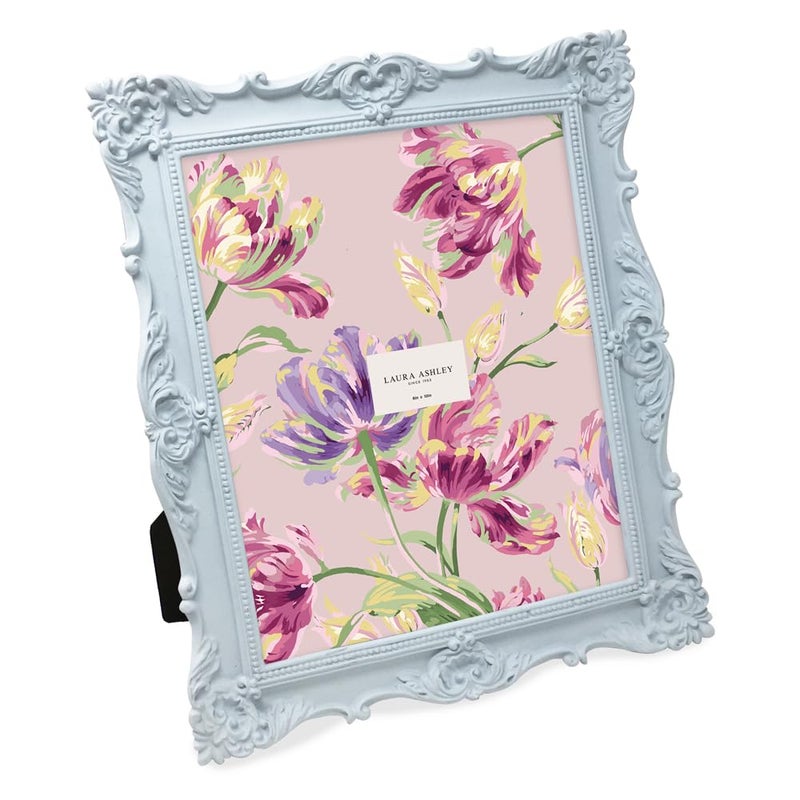 LAURA ASHLEY Laura Ashley 8x10 Powder Blue Ornate Textured HandCrafted Resin Picture Frame wEasel  Hook for Tabletop  Wall Display Decorative Floral Design Home Dcor Photo Gallery Art 8x10 Powder Blue