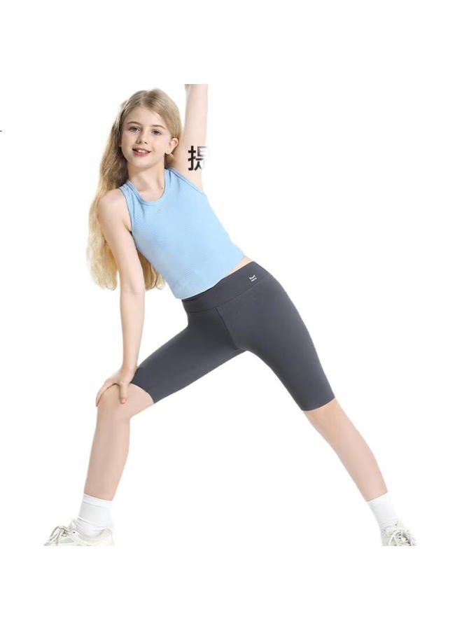 Miiow Kids Quick Dry Sports Pants Summer Girls Yoga Pants Shark Skin Bottoms Running Cycling Shorts Grey 140 - Image 1