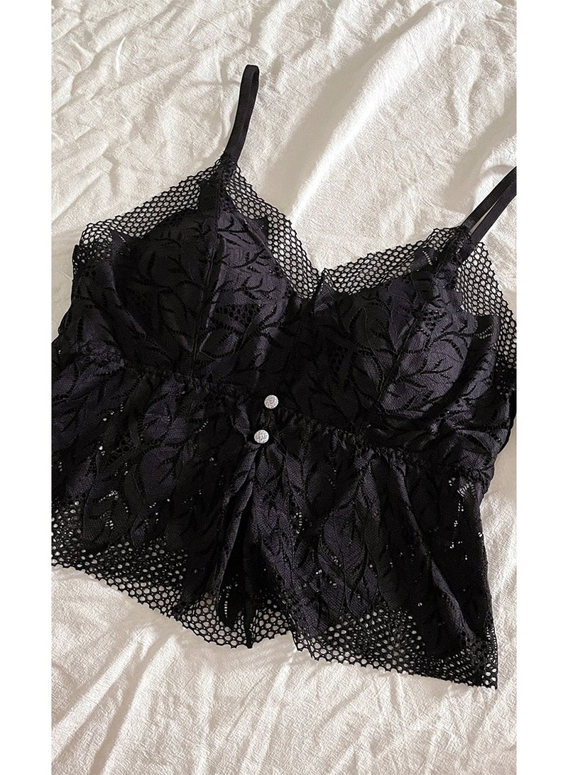 ovitio Sheer Black Blouse with Delicate Lace Details - Image 1