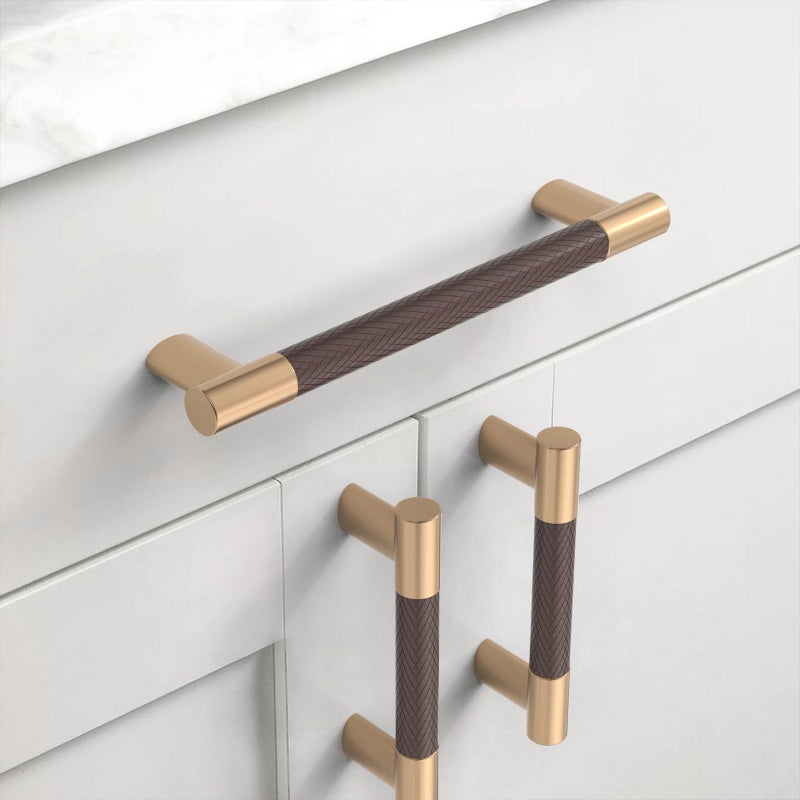 Coinkoly 10 Pack Brown and Champagne Bronze 5 Inch(128mm) Hole Center Knurled Kitchen Cabinet Handles Cabinet Pulls Kitchen Drawer Pulls Finish 6" Hardware Handles Bathroom Cabinets Handles - Image 3