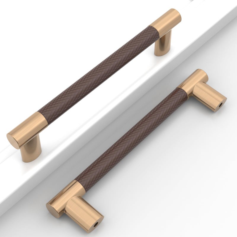 Coinkoly 10 Pack Brown and Champagne Bronze 5 Inch(128mm) Hole Center Knurled Kitchen Cabinet Handles Cabinet Pulls Kitchen Drawer Pulls Finish 6" Hardware Handles Bathroom Cabinets Handles - Image 1