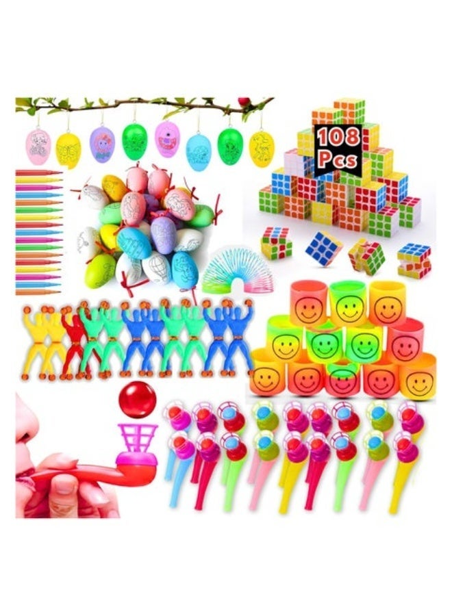 108 PCS Kids Birthday Party Favors Set | Bulk Goodie Bag Fillers, Pinata Toys, Easter DIY Kit with Decorations, Sticky Climbers, Puzzle Toys & Classroom Rewards