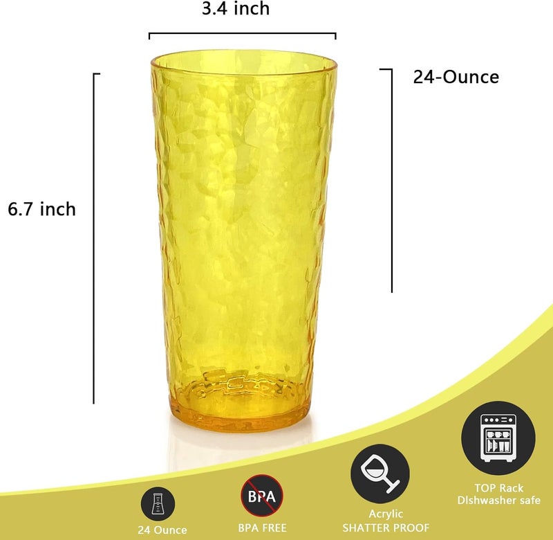Yalin 24-Ounce Plastic Tumbler Acrylic Drinking Glasses, Reusable Plastic Cups, Stackable, BPA-Free, Shatter Proof, Dishwasher Safe, Set of 8 (Yellow) - Image 4