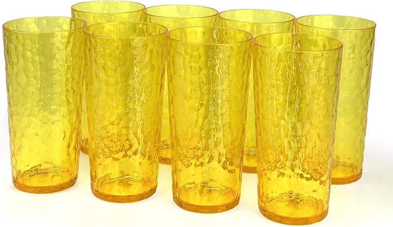 Yalin 24-Ounce Plastic Tumbler Acrylic Drinking Glasses, Reusable Plastic Cups, Stackable, BPA-Free, Shatter Proof, Dishwasher Safe, Set of 8 (Yellow) - Image 1
