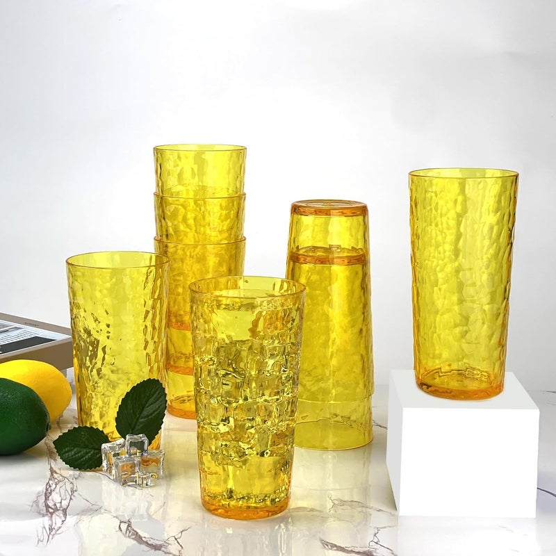 Yalin 24-Ounce Plastic Tumbler Acrylic Drinking Glasses, Reusable Plastic Cups, Stackable, BPA-Free, Shatter Proof, Dishwasher Safe, Set of 8 (Yellow) - Image 5