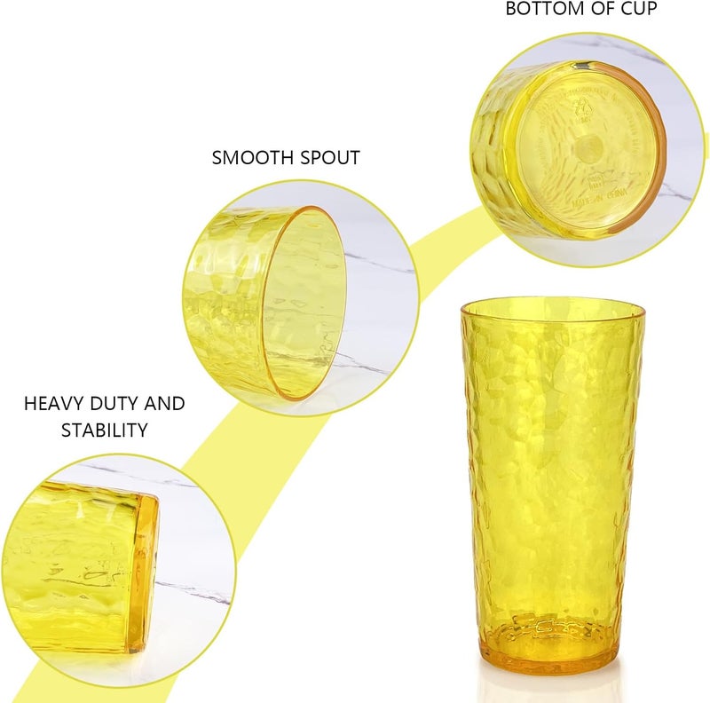 Yalin 24-Ounce Plastic Tumbler Acrylic Drinking Glasses, Reusable Plastic Cups, Stackable, BPA-Free, Shatter Proof, Dishwasher Safe, Set of 8 (Yellow) - Image 3