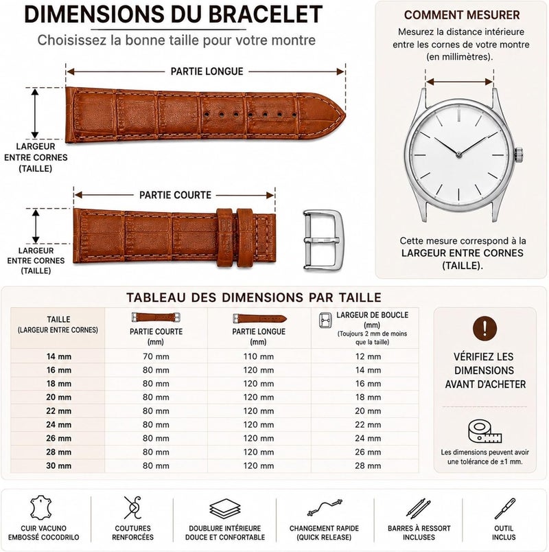 diloy Uhrenarmband aus leder mit Krokodil-Prägung, Kroko 14 mm, 16 mm, 18 mm, 20 mm, 22 mm, 24 mm, 26 mm, 28 mm, 30 mm, Ref. 368 - Image 2