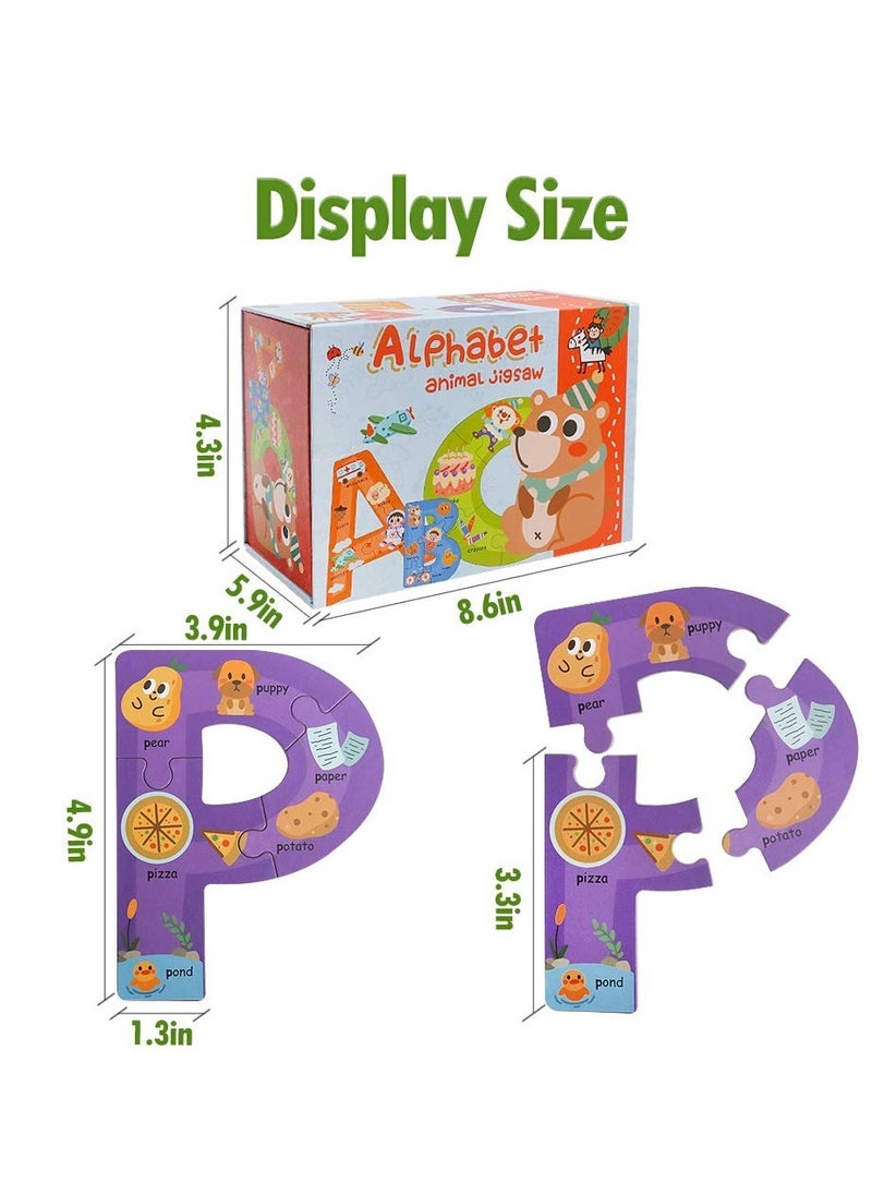 Excefore Wooden Jumbo Alphabet, ABC Letter Toddler Puzzles Color Shape Animals Recognition Montessori STEM Jigsaw Preschool Learning Educational Toy for Kids 3 4 5 Years Old Boys Girls Gift  - Image 2