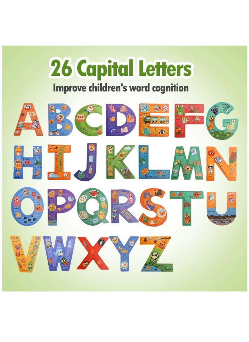 Excefore Wooden Jumbo Alphabet, ABC Letter Toddler Puzzles Color Shape Animals Recognition Montessori STEM Jigsaw Preschool Learning Educational Toy for Kids 3 4 5 Years Old Boys Girls Gift  - Image 5