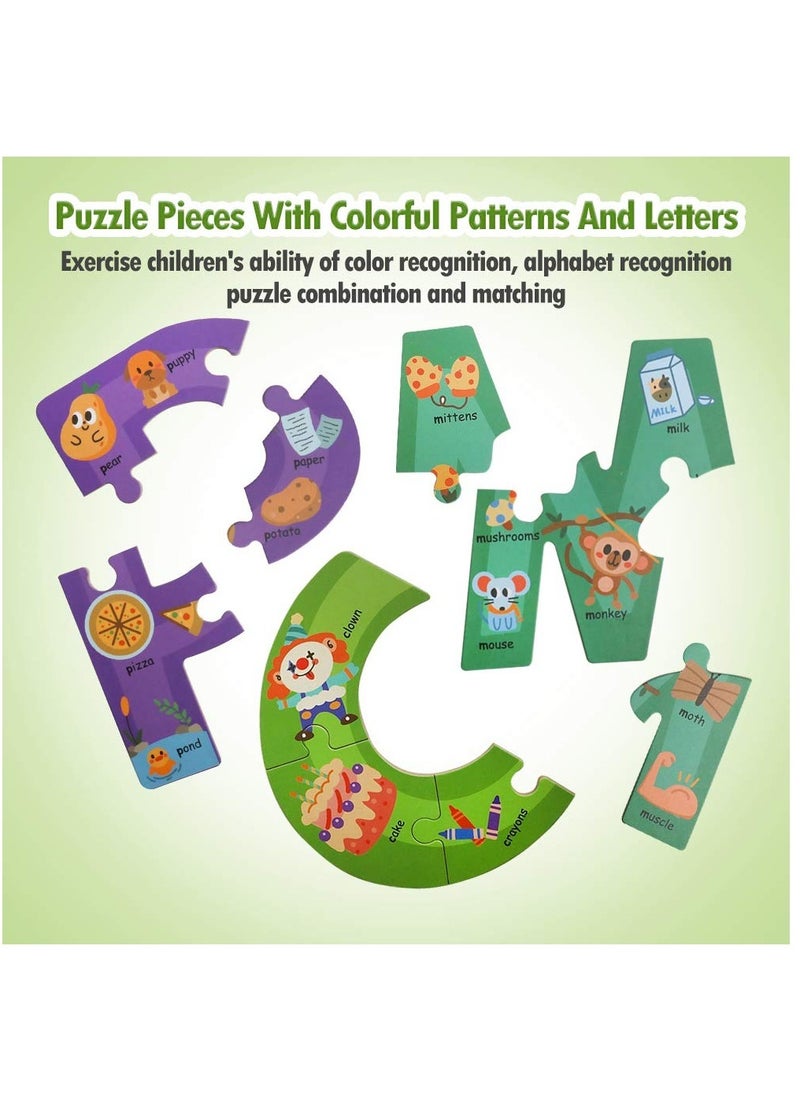 Excefore Wooden Jumbo Alphabet, ABC Letter Toddler Puzzles Color Shape Animals Recognition Montessori STEM Jigsaw Preschool Learning Educational Toy for Kids 3 4 5 Years Old Boys Girls Gift  - Image 3