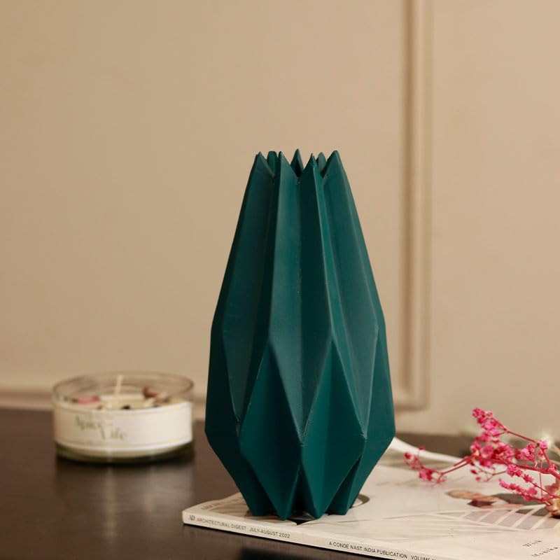 CLOUD INDIA CLOUD INDIA Decorative Geometric Design Ceramic Vase for Home Dcor Centrepiece Decor Showpiece Dark Green 9 Inch  - Image 4