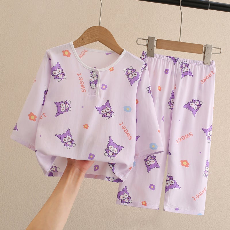 Kids Pajama Set Cotton Breathable Sleepwear Purple cute elf 
