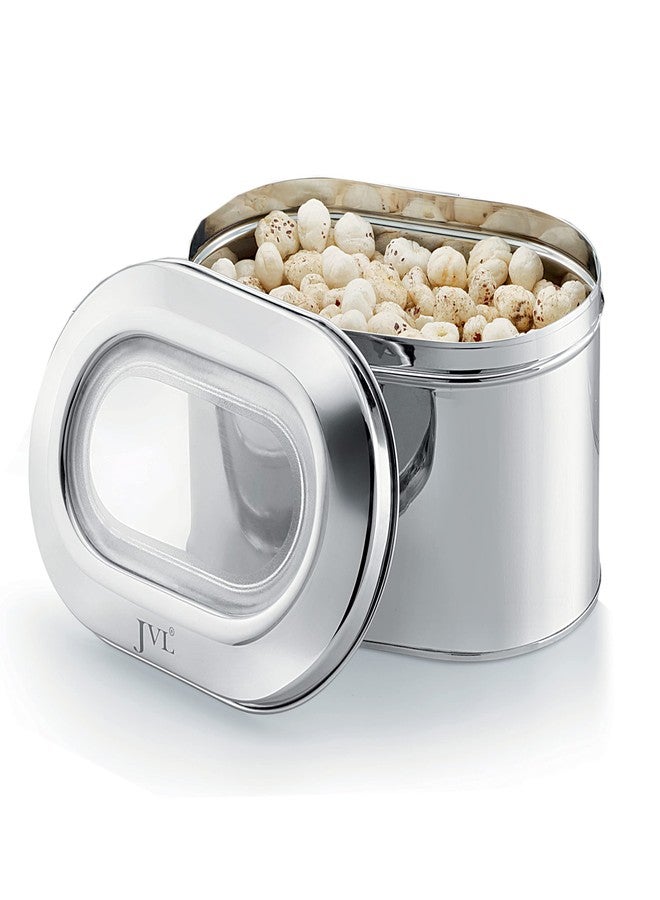 JVL Stainless Steel Kitchen Food Storage Capsule Shape Tab Tin With See Through Lid For Dry Fruits, Pulses, Dal (9L) - Image 1