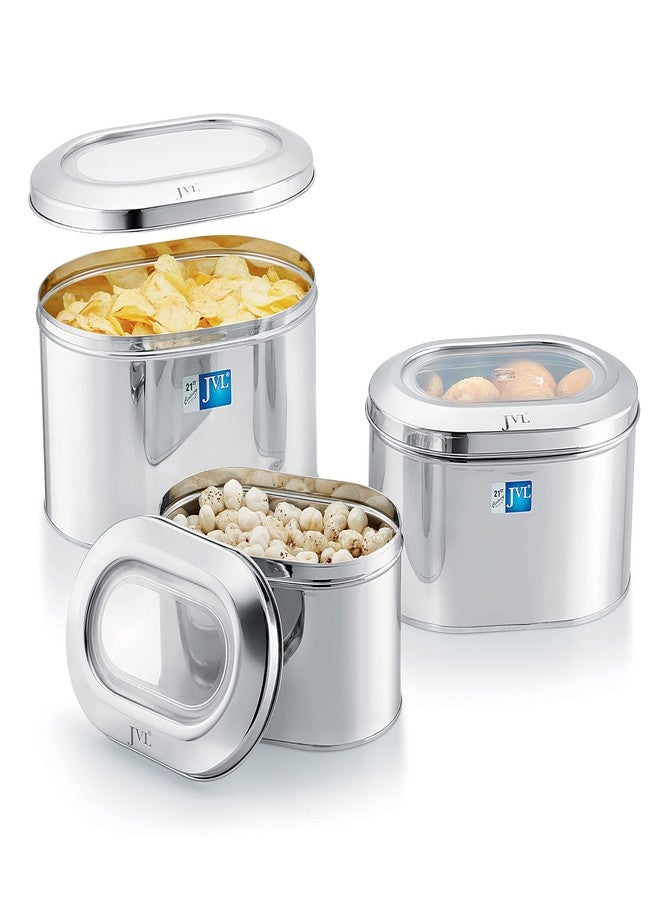 JVL Stainless Steel Kitchen Food Storage Capsule Shape Tab Tin With See Through Lid For Dry Fruits, Pulses, Dal (9L) - Image 3