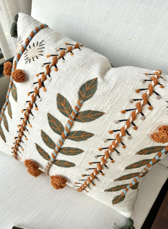YugTex Hand Embroidered Saloni Boho Decorative Square Accent Throw Pillow Cover - Couch, Sofa, Farmhouse, Bedroom - 20x20, Burnt Orange - Image 4