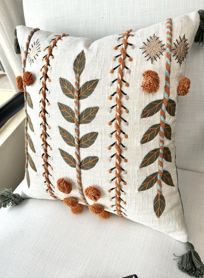 YugTex Hand Embroidered Saloni Boho Decorative Square Accent Throw Pillow Cover - Couch, Sofa, Farmhouse, Bedroom - 20x20, Burnt Orange - Image 2