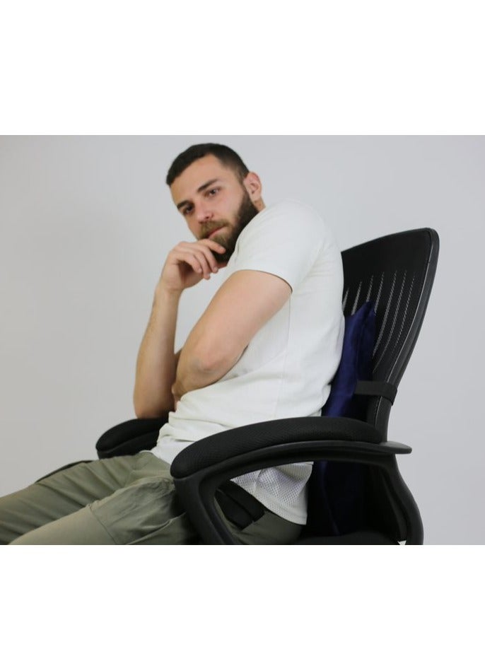 ماكس كمفورت وسادة ظهر طبيه من الميموري فوم - مسند مريح للمكتب والسيارة للوقايه من آلام الظهر والعمود الفقري، كحلي - Image 4