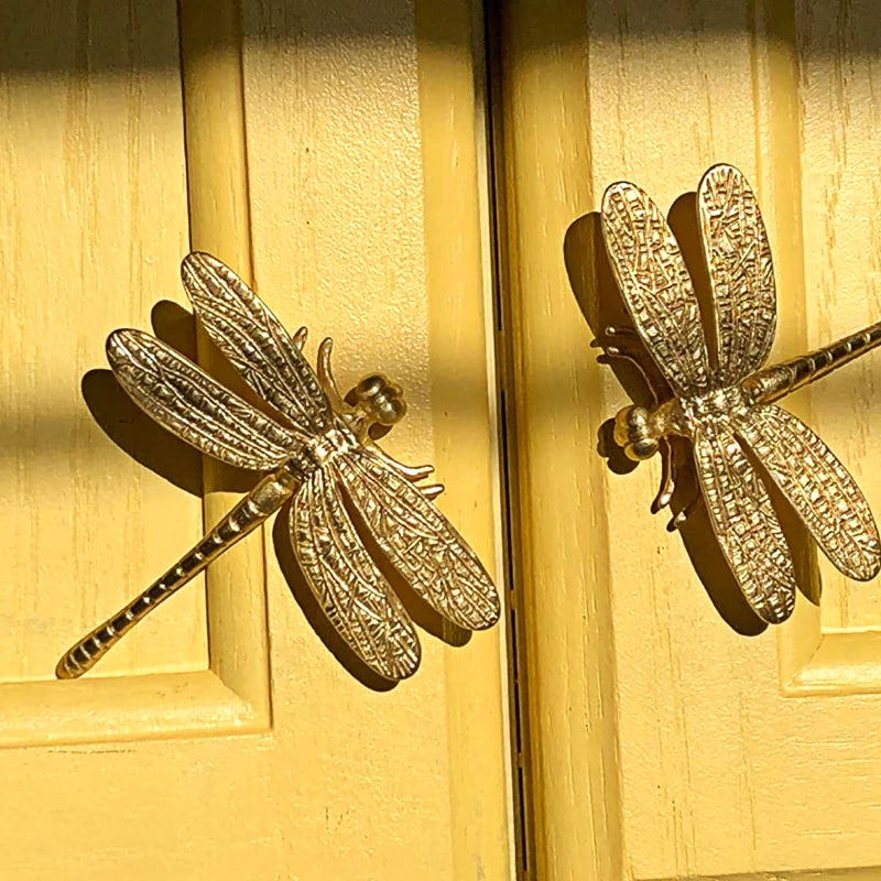 Juxyes Pack Of 4 Brass Dragonfly Cabinet Knobs Golden Tone Cupboard Door Knobs Decorative Dresser Drawer Handle Knobs For Dresser Drawer Cabinet Closet - Image 3