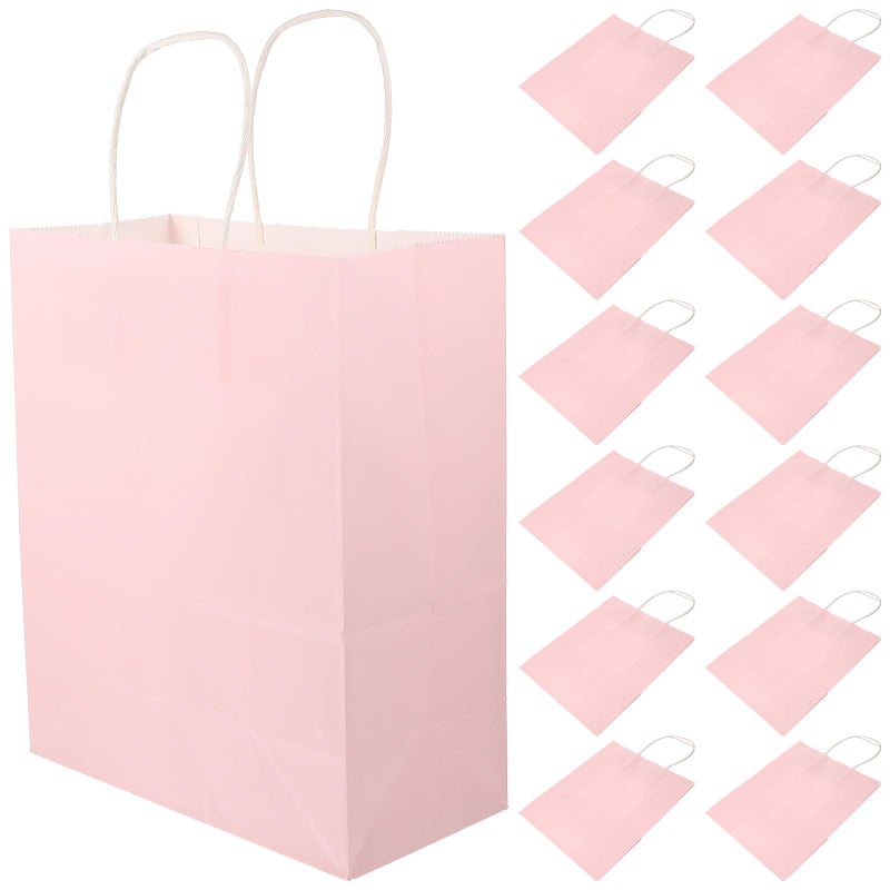 Medium Pink Kraft Paper Bags With Handles 12pcs Party Favors Retail Wrapping Supplies - Image 2