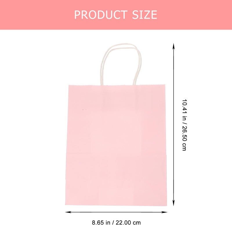 Medium Pink Kraft Paper Bags With Handles 12pcs Party Favors Retail Wrapping Supplies - Image 3