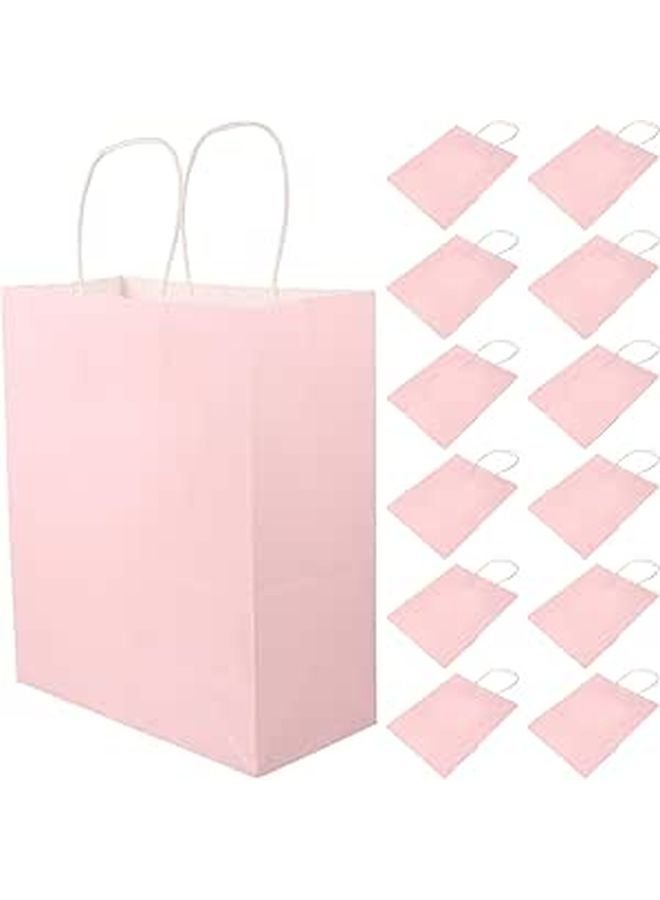 Medium Pink Kraft Paper Bags With Handles 12pcs Party Favors Retail Wrapping Supplies - Image 1
