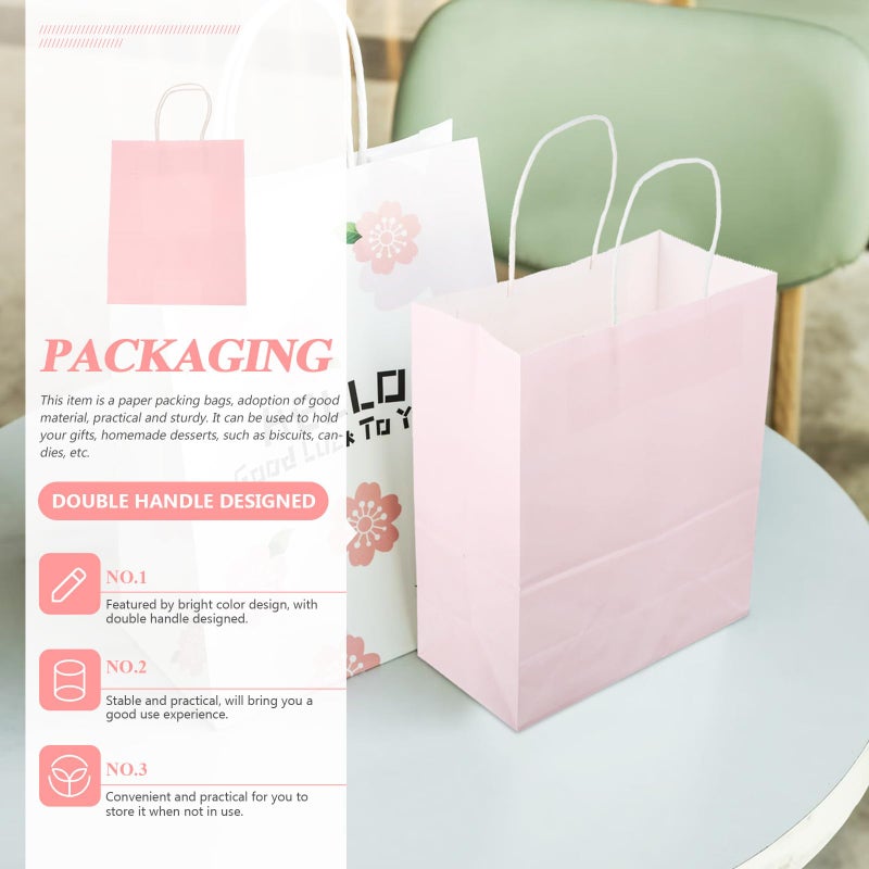 Medium Pink Kraft Paper Bags With Handles 12pcs Party Favors Retail Wrapping Supplies - Image 5
