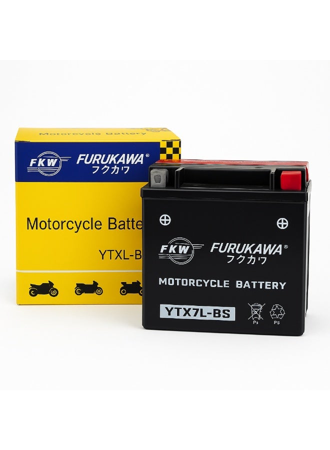FUKUKAWA YTX7L-BS 12V 7Ah Motorcycle Battery with 6 Pack Electrolyte Conventional Lead Acid Refillable Power Source for Motorcycles Scooters ATVs and Dirt Bikes - Image 1