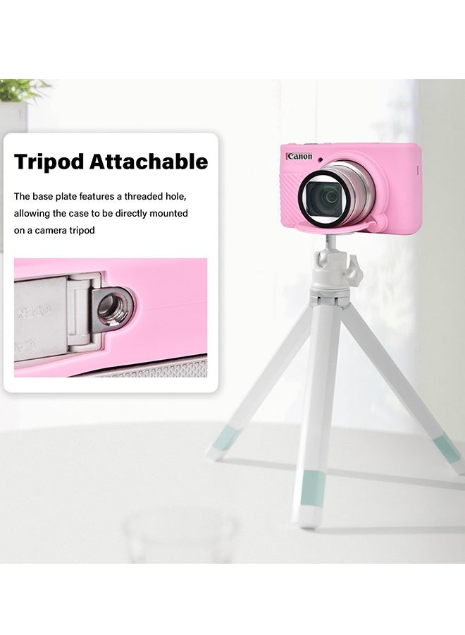 حافظة سيليكون متوافقة مع كاميرا Canon Powershot SX740 SX730 HS الرقمية حافظة مطاطية ناعمة SX740 HS مع غطاء عدسة قابل للإزالة وواقي شاشة من الزجاج المقوى مضاد للانزلاق ومضاد للخدش، لون وردي - Image 5