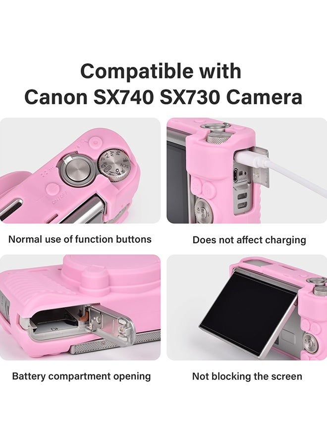 حافظة سيليكون متوافقة مع كاميرا Canon Powershot SX740 SX730 HS الرقمية حافظة مطاطية ناعمة SX740 HS مع غطاء عدسة قابل للإزالة وواقي شاشة من الزجاج المقوى مضاد للانزلاق ومضاد للخدش، لون وردي - Image 4